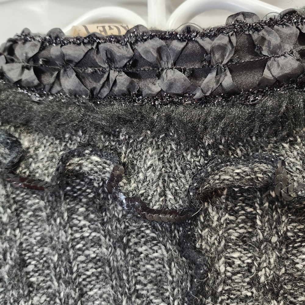 Romantic Knit Cardigan Charcoal Gray Ruffle Trim Vintage Style Button Front Size - Picture 12 of 14
